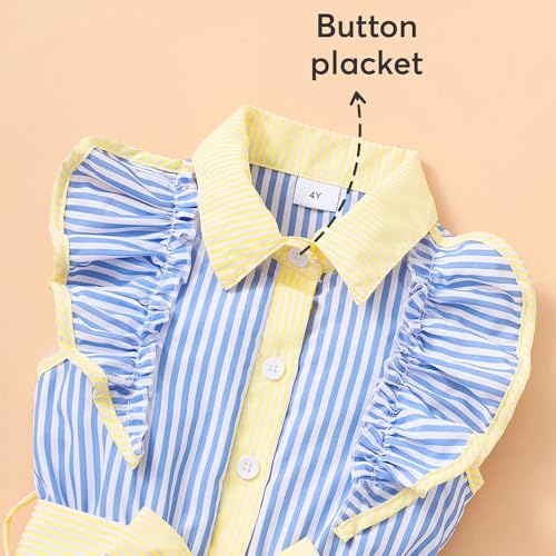 Hopscotch Girls Ruffled Sleeves Blue Stripped Casual Dress (4-5 Years)
