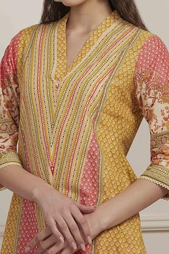 Biba Women Yellow Cotton Printed Straight Kurta_32
