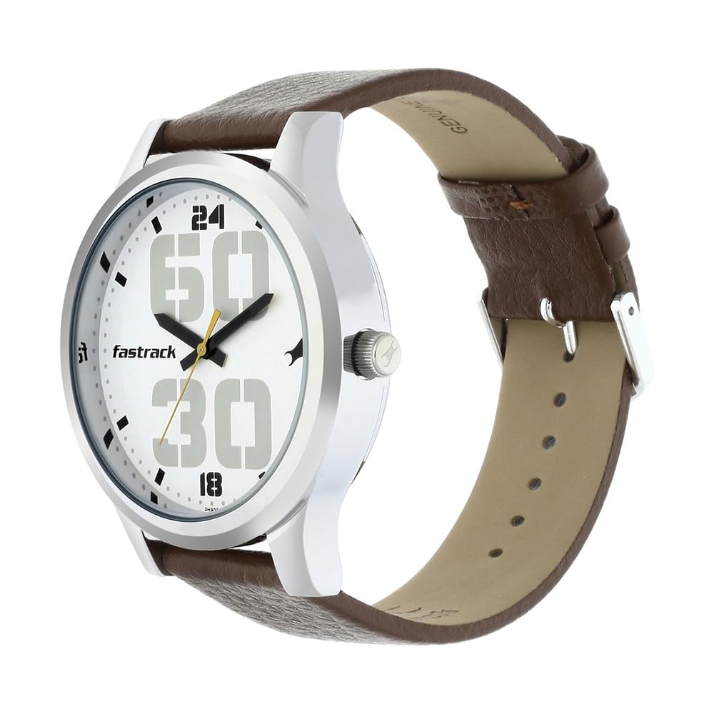 Fastrack Mens Analog White Dial Brown Band Leather Watch