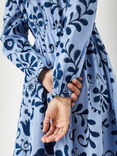 Max Kalki x Max Women Printed Belted Shirt Dress(Blue_XS)