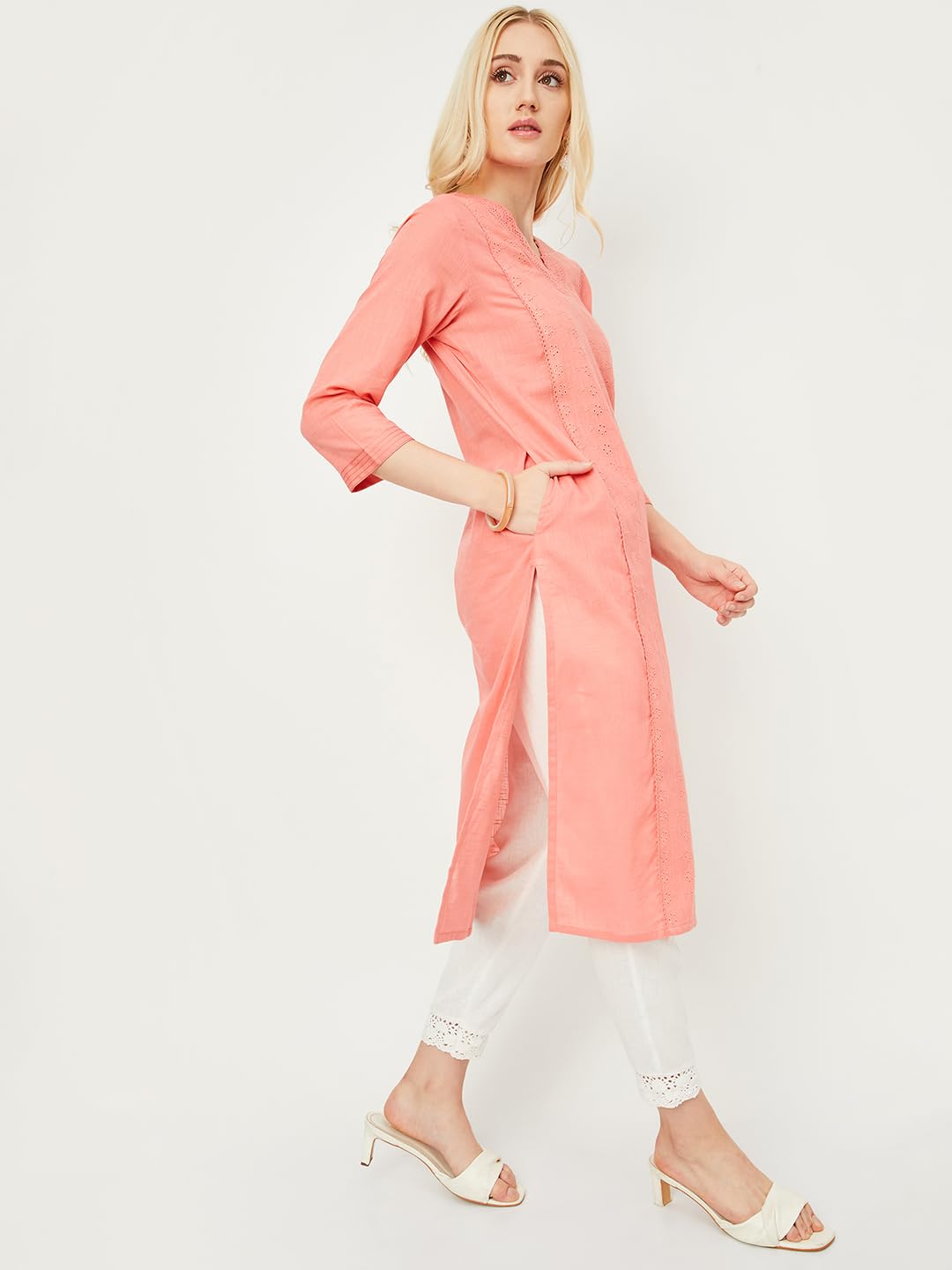 Max Women's Cotton Blend Regular Regular Fit Kurta (Dawwsu24Ko1_Pink_L