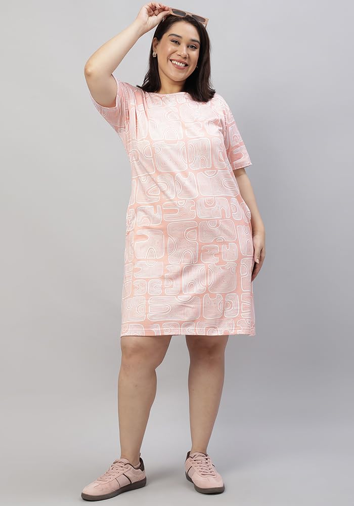 Wear Your Opinion Women's Plus Size Knee Length Western T-Shirt Dress (Design: Abstract Doodle, 2XL, White)