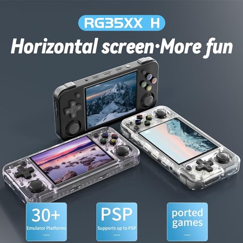 New World Anberni-c RG35XX H Retro Handheld Game Console 3.5 in IPS Screen Built-in 3300mAH Battery 64G TF Card , Classic Games Console (Black)