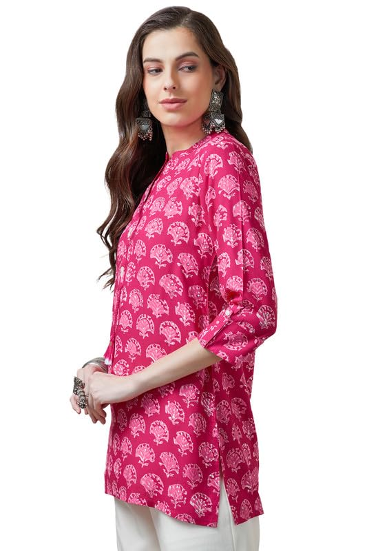 Soch Womens Fuchsia Botanical Print Rayon Tunic with Mirror