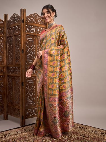 AKHILAM Women's Kanjivaram Woven Soft Silk Saree With Blouse Piece