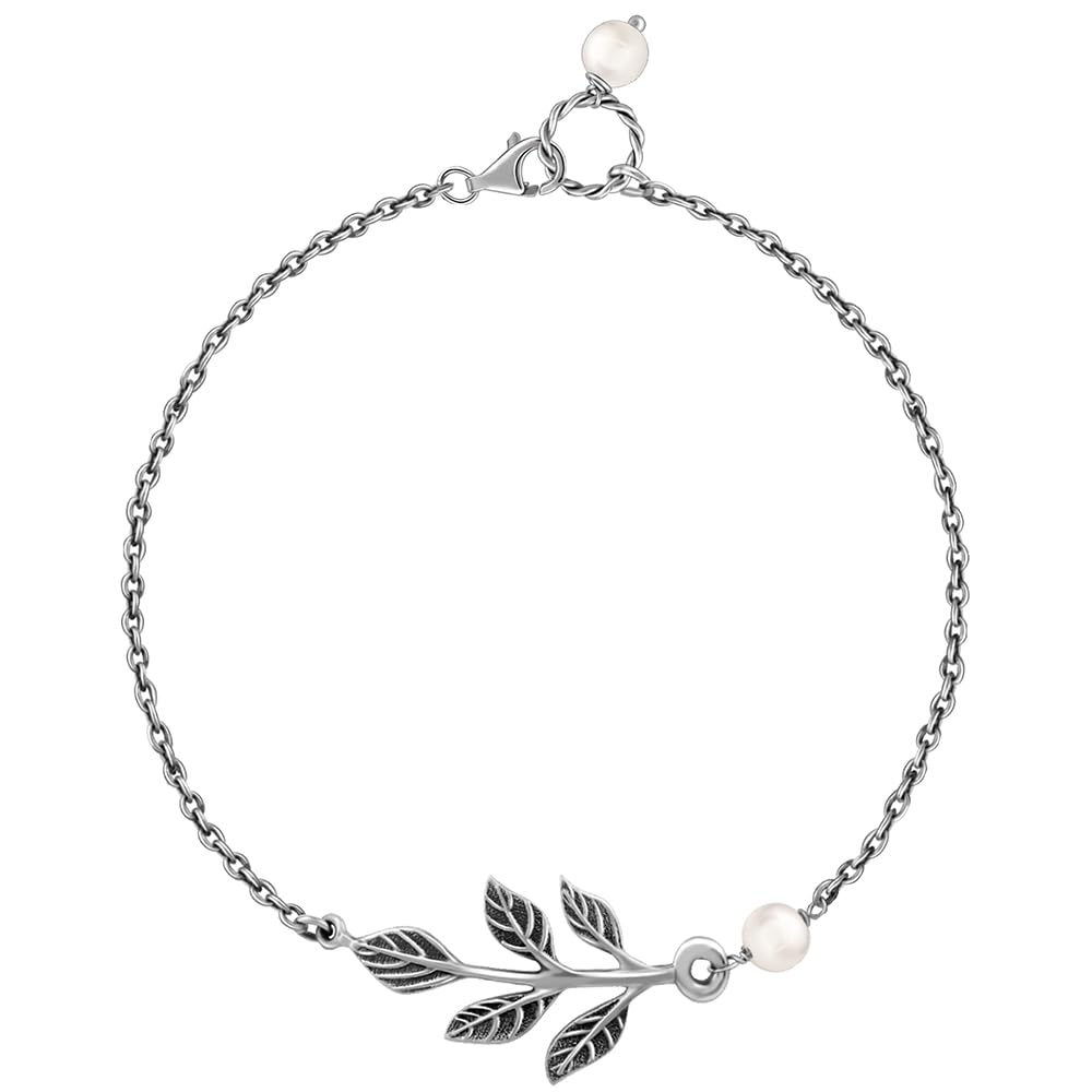 GIVA AVNI 925 Oxidised Silver Leaf Bracelet, Adjustable | Gifts for Girlfriend, Gifts for Women & Girls| With Certificate of Authenticity and 925 Stamp | 6 Month Warranty*