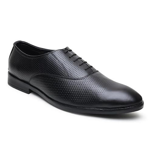 HAYES LONDON Formal Troy Shoes for Men | Black Textured Genuine Leather | Versatile Comfort | Size 8