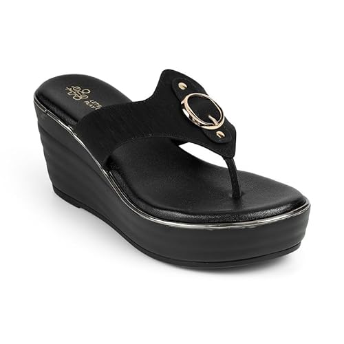tresmode ROUGE Black Women's Dress Wedge Sandals in Size 6 UK / 39 EU