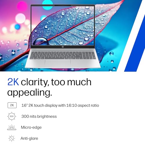 HP Omnibook 5 (Previously Pavilion), AMD Ryzen AI 7 350 (24GB LPDDR5x, 1TB SSD), 2k (1920 x 1200),Touch, Anti-Glare,16''/40.6cm, Win11, M365* Office24, Silver, 1.79kg, ag1087au, BL, Next Gen AI Laptop