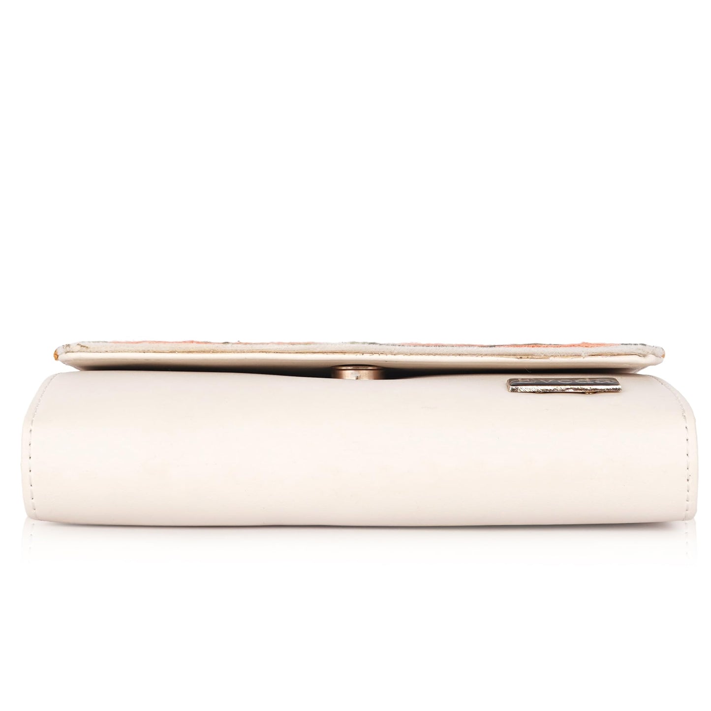 VELUCIA Embroidered Floral Clutch Purse, Gold Design, Ladies Wallet (Beige)