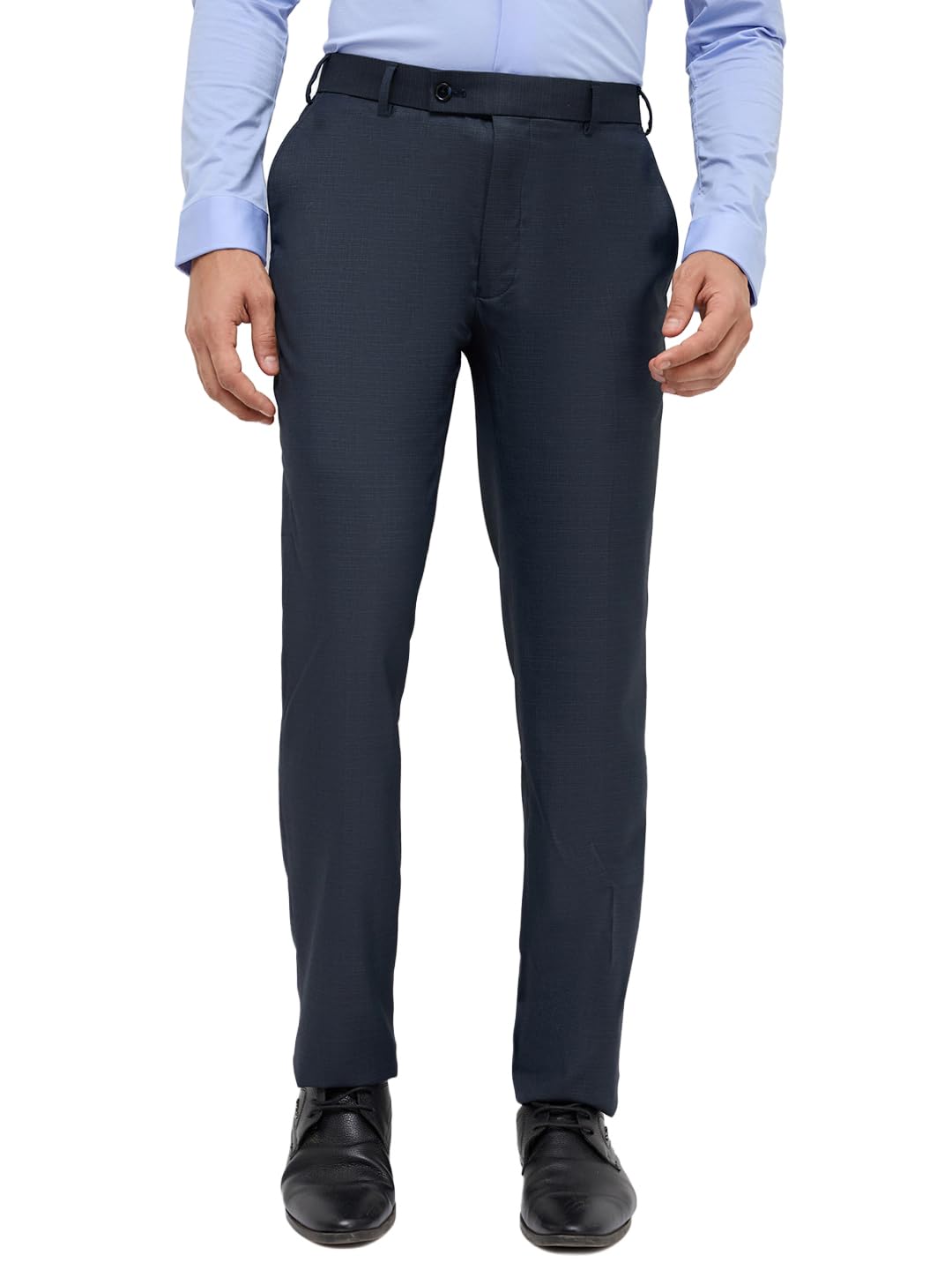 Park Avenue Men Slim Fit Structure Pattern Polyester Blend Flat Front Formal Trouser Dark Blue