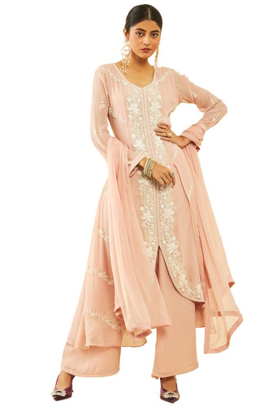 Soch Womens Blush Pink Georgette Floral and Paisley Pattern Beadwork Suit Set(OWS2CD2102A)