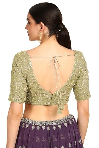 Soch Womens Sap Green Zari Embroidery Georgette Padded Blouse with Sequins
