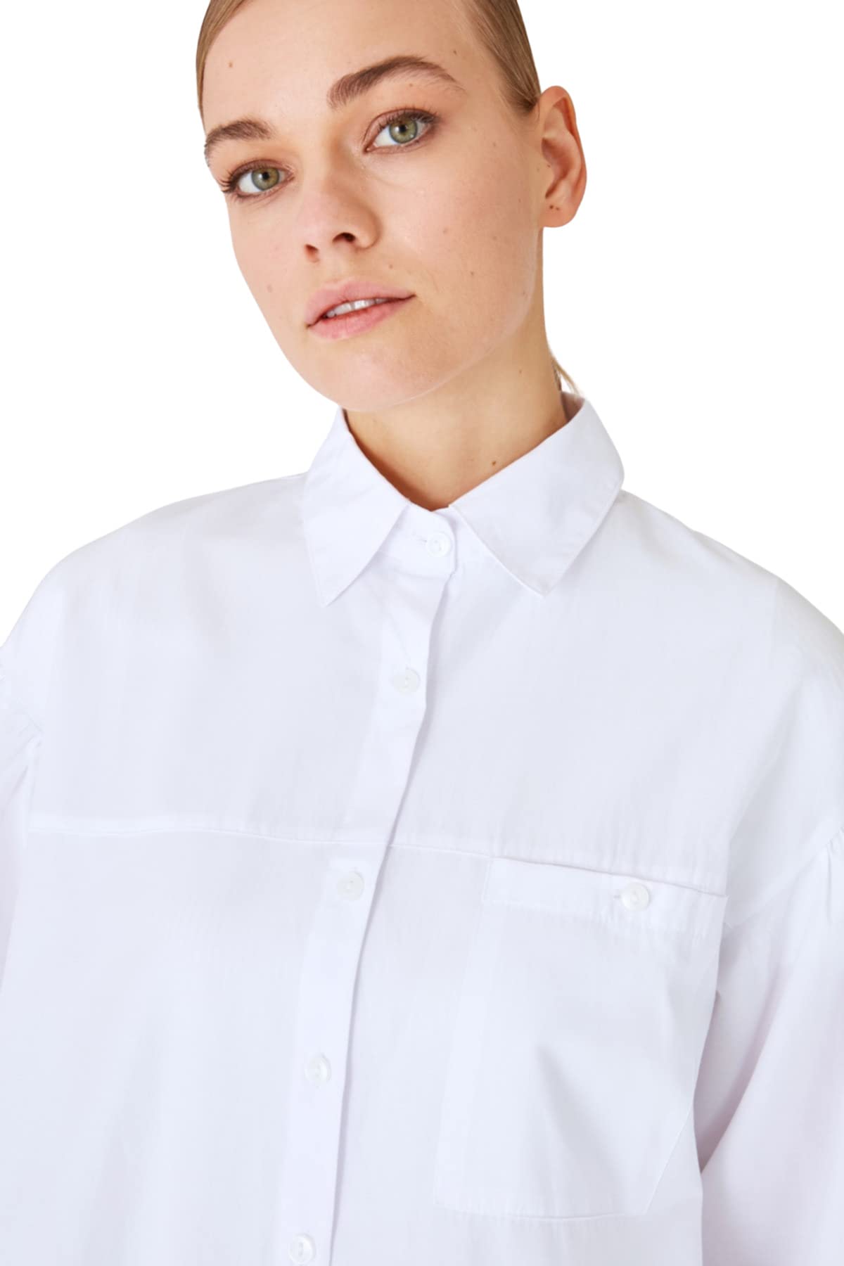 Trendyol Women Hijab Clothing Relaxed Fit Basic Shirt Collar Woven Modest Shirt, White, 38