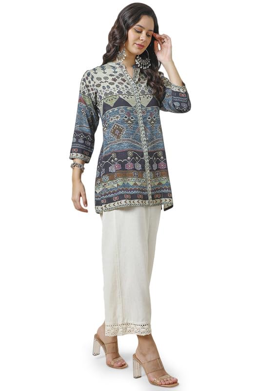 Soch Womens Multicolour Vicose Muslin Abstract Print Tunic with Sequence Work