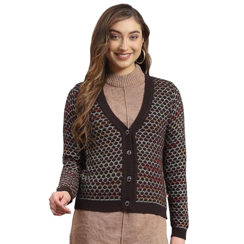 Monte Carlo Womens Woolen Blend Self Design Sweater (1239713Vn-1-38, Coffee, L)