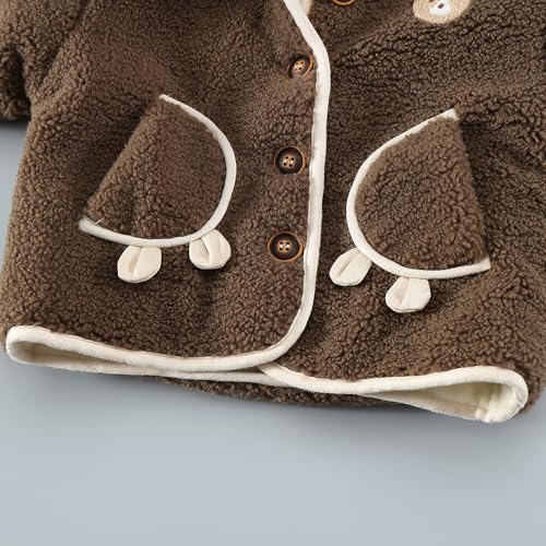 Hopscotch Boys Full Sleeves Brown 3D Teddy Applique Hooded Jacket For Ages (3-4 Years)