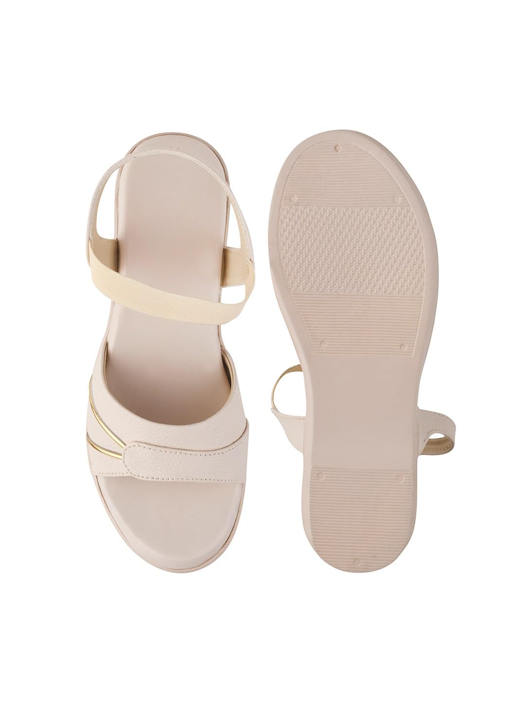 GLEMATOZ Women’s Cream Block Heel Sandals with Elastic Straps | Stylish Open Toe Heels for Casual & Party Footwear EU40