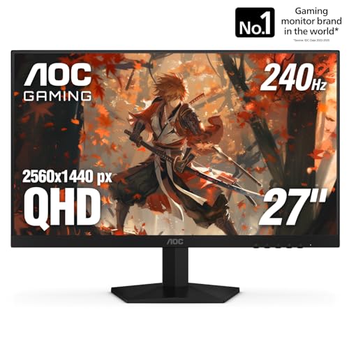 AOC Gaming Q27G41ZE QHD IPS Gaming Monitor 27" 2560x1440 240Hz 0.3ms, Game Console Ready, 3 Sides, Frameless, 1 HDMI 2.0, 1 Display Port, 3 Year Zero Glow Spot