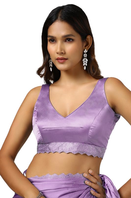 Soch Womens Lavender Satin Saree With Stone Work