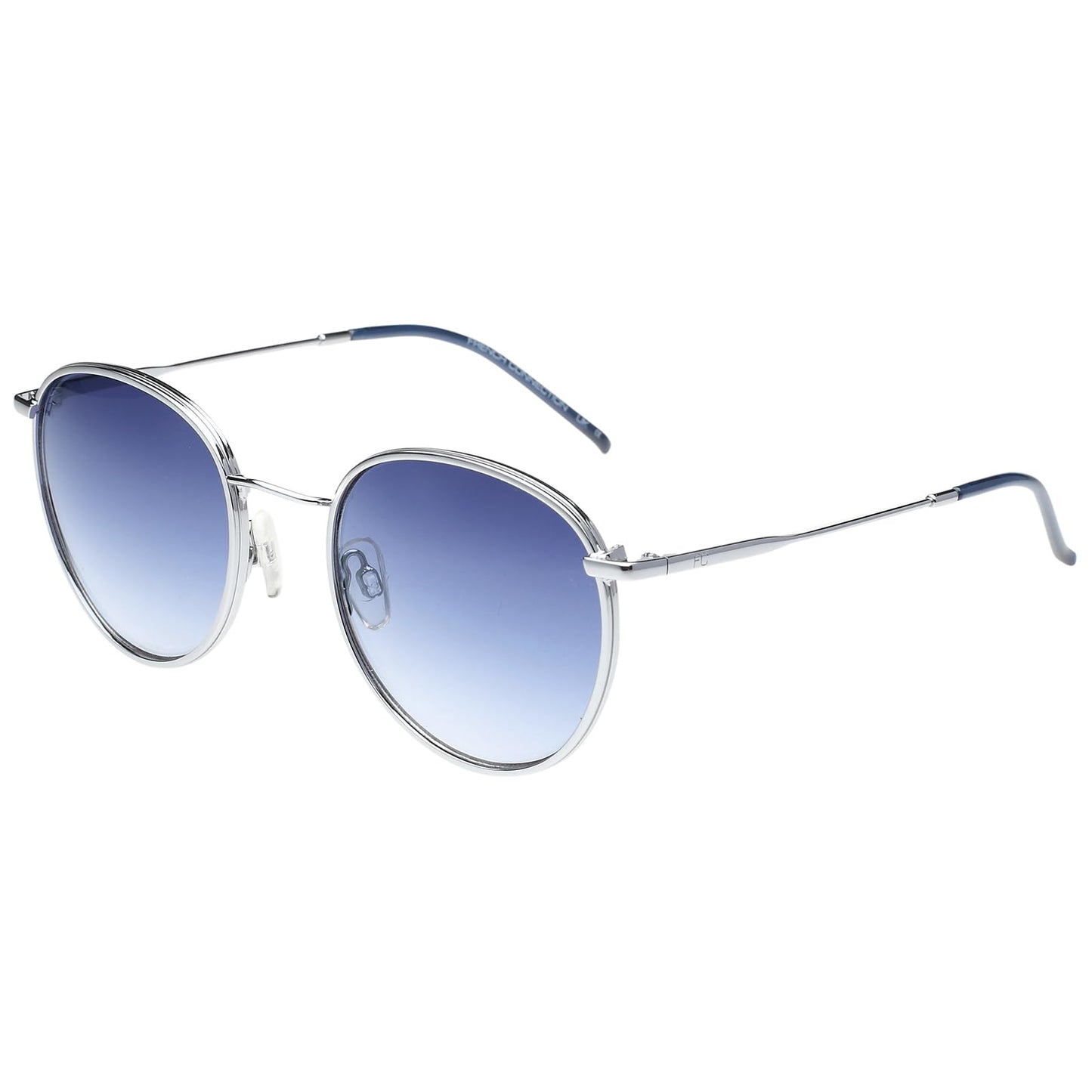 French Connection|Silver Full Frame Round Sunglasses|100% UV Protected (Uv 400) Blue Gradient Faded Lens|Men's & Women's|Small|FC 7612 C1 Light Gun 53 S