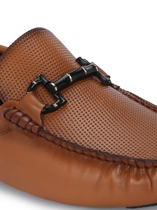 HITZ Men's Tan Leather Casual Slip-On Loafers - UK 11