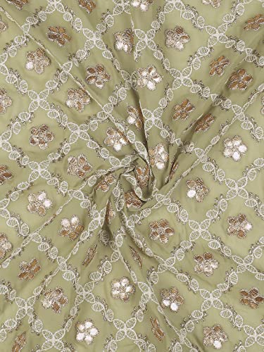 DUPATTA BAZAAR Women's Olive Green Georgette Lucknowi Work dupatta with Gotta Patti Work