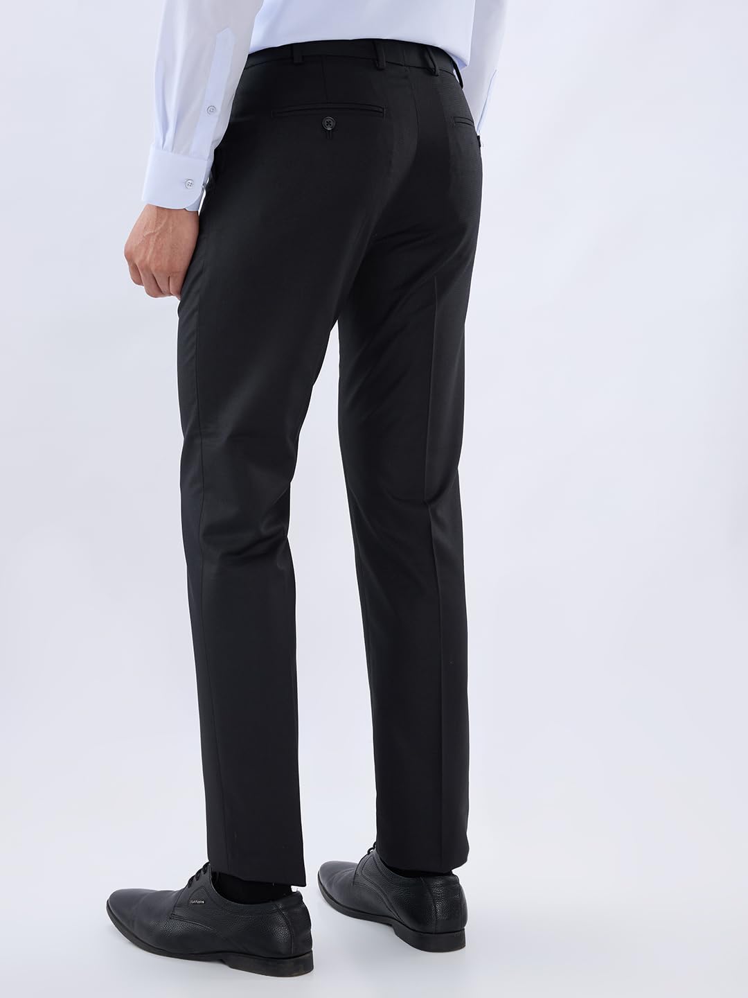 Raymond Men Slim Fit Structure Pattern Poly Viscose Blend Flat Front Formal Trouser Black