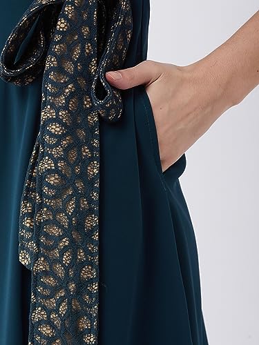 Miss Chase Women's Floral Printed Relaxed Fit V-Neck 3/4th Sleeve Maxi Dress (MCSS21D14-67-83-09, Teal, XXXXL)