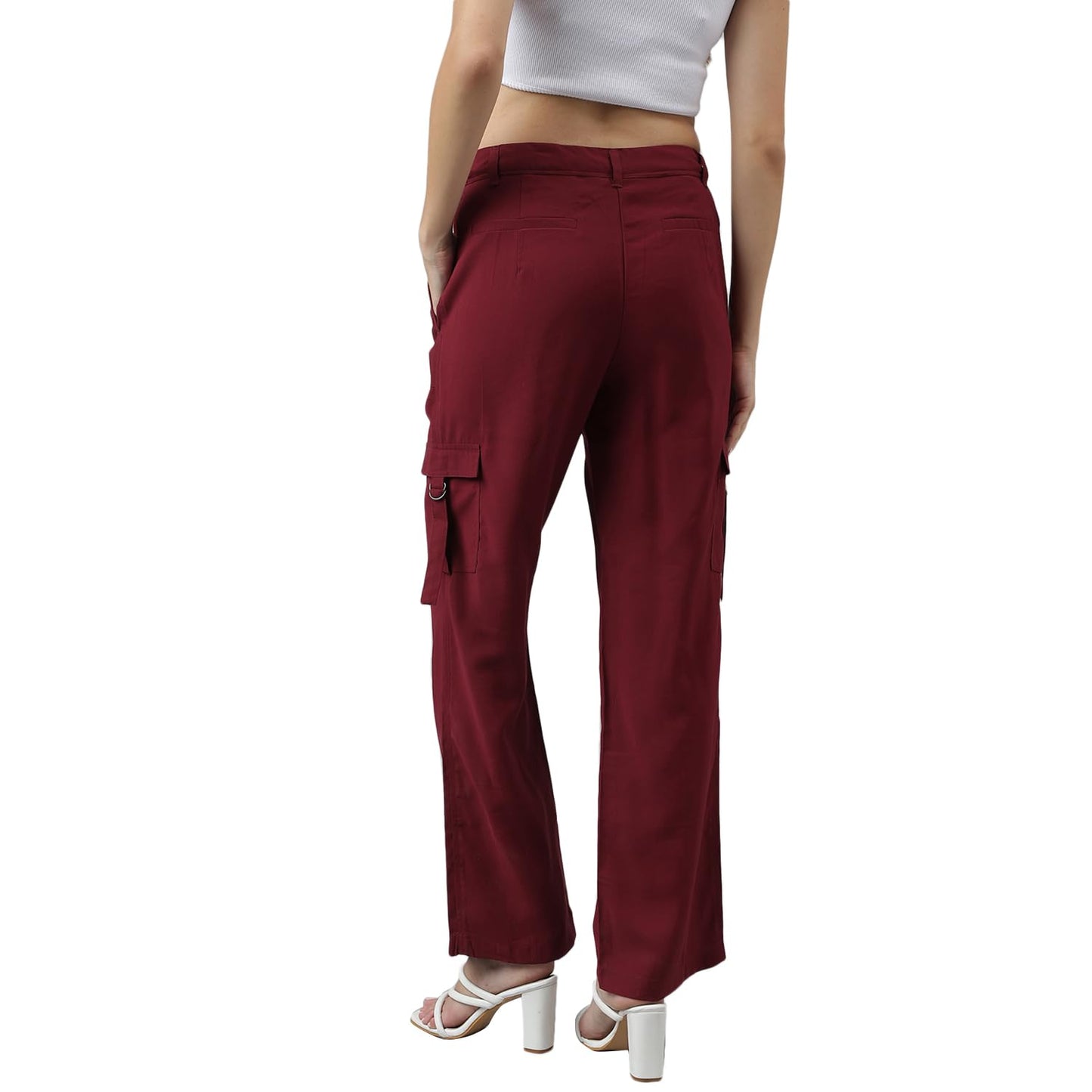 Latin Quarters Women Solid Casual Maroon Straight Pants_M