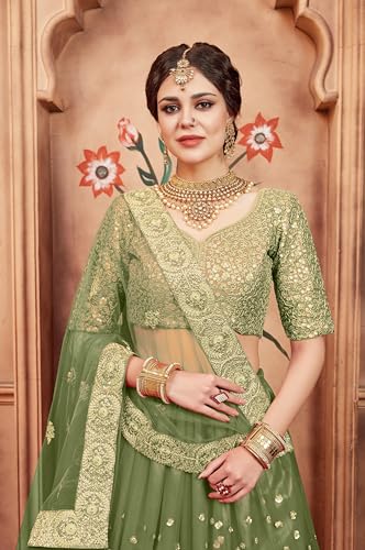 AG Clothing Women's Net Semi Stitched Lehenga Choli With Dupatta | Dori And Sequin Embroidery Pattern | Traditional, Wedding, Ethnic Wear Lehenga (AD-EUPHORIAO1-VOL4-3606-Green)