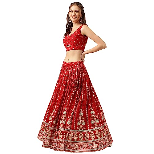 Divena Maroon and Gold Printed Lehenga choli with Gold Dupatta Set