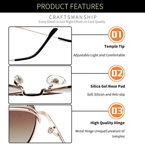 grey jack Square Polarized Sunglasses UV Protected for Men Women Metal Frame GJ1288 Golden(brown) Frame Gradient Brown Lens