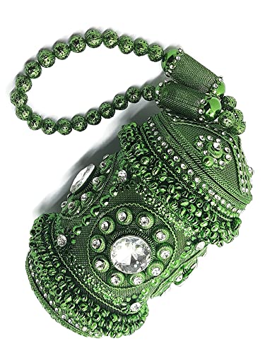 Trend Overseas Handmade metal potali Handbag purse Hand clutch fully beaded Crystal Rhinestones women party clutch bridal bag (Green)