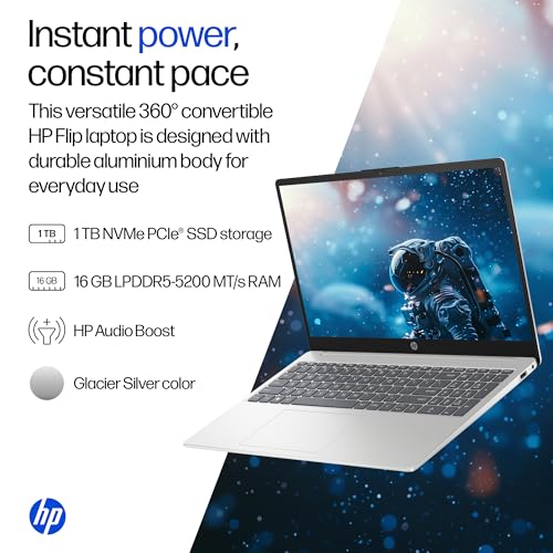 HP OmniBook 5 Flip (Previously Pavilion), Intel Core 7 150U (16GB LPDDR5,1TB SSD) 2K, 300 nits, 14''/35.6cm, Convertible, Win11, M365, Office24, Glacier Silver,1.65kg, fp0690TU, Pen, 5MP Camera Laptop