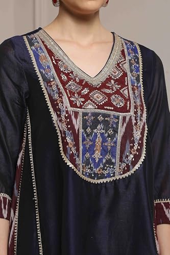 Biba Women Blue Cotton Blend A-Line Printed Suit Set_32