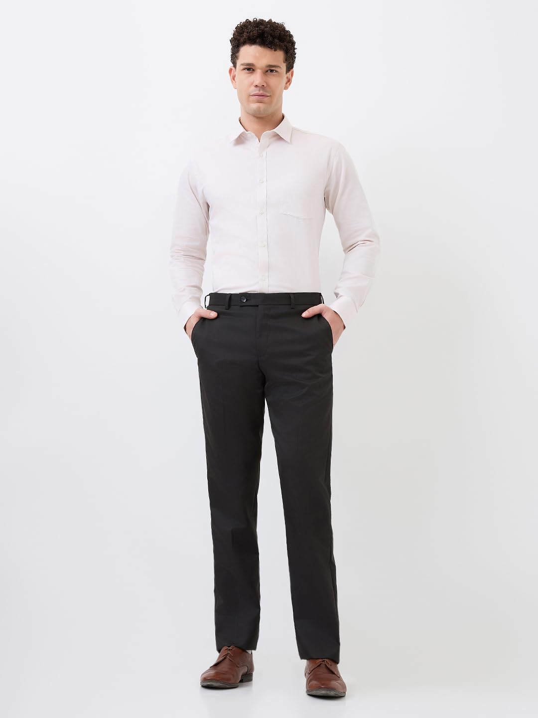 Park Avenue Men Regular Fit Solid Pattern Polyester Blend Flat Front Formal Trouser Brown