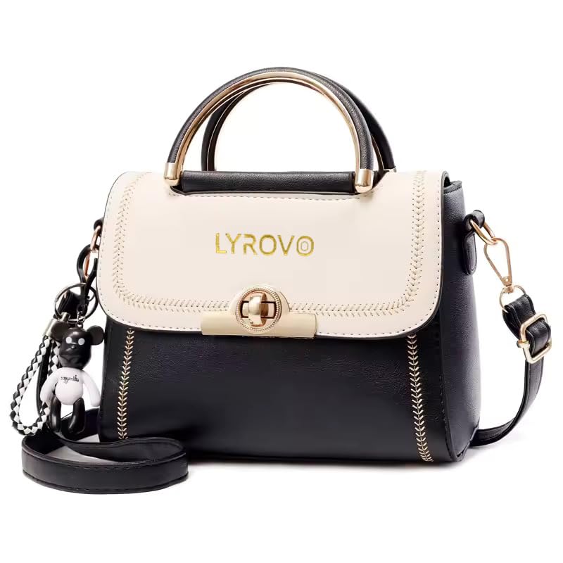 Lyrovo Women Sling Cross-body Handbag (BLACK+BEIGE)