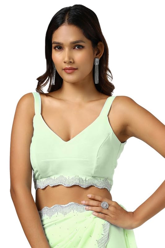 Soch Womens Light Green Georgette Embellished Saree