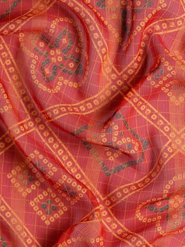 Panzora Women's Yellow Georgette Bandhani Gota Patti Work Border Saree With Unstitched Blouse Piece