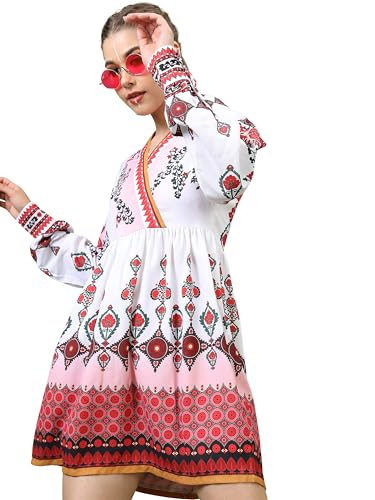 Vishudh Women Sleeveless V-Neck Dress VNa1001989 Multicolor L