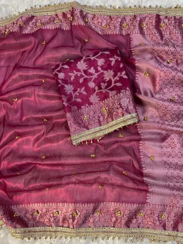 RB ZIVA Viral Banarasi Soft Tissue Silk Ghunghroo Saree With Lace Attached