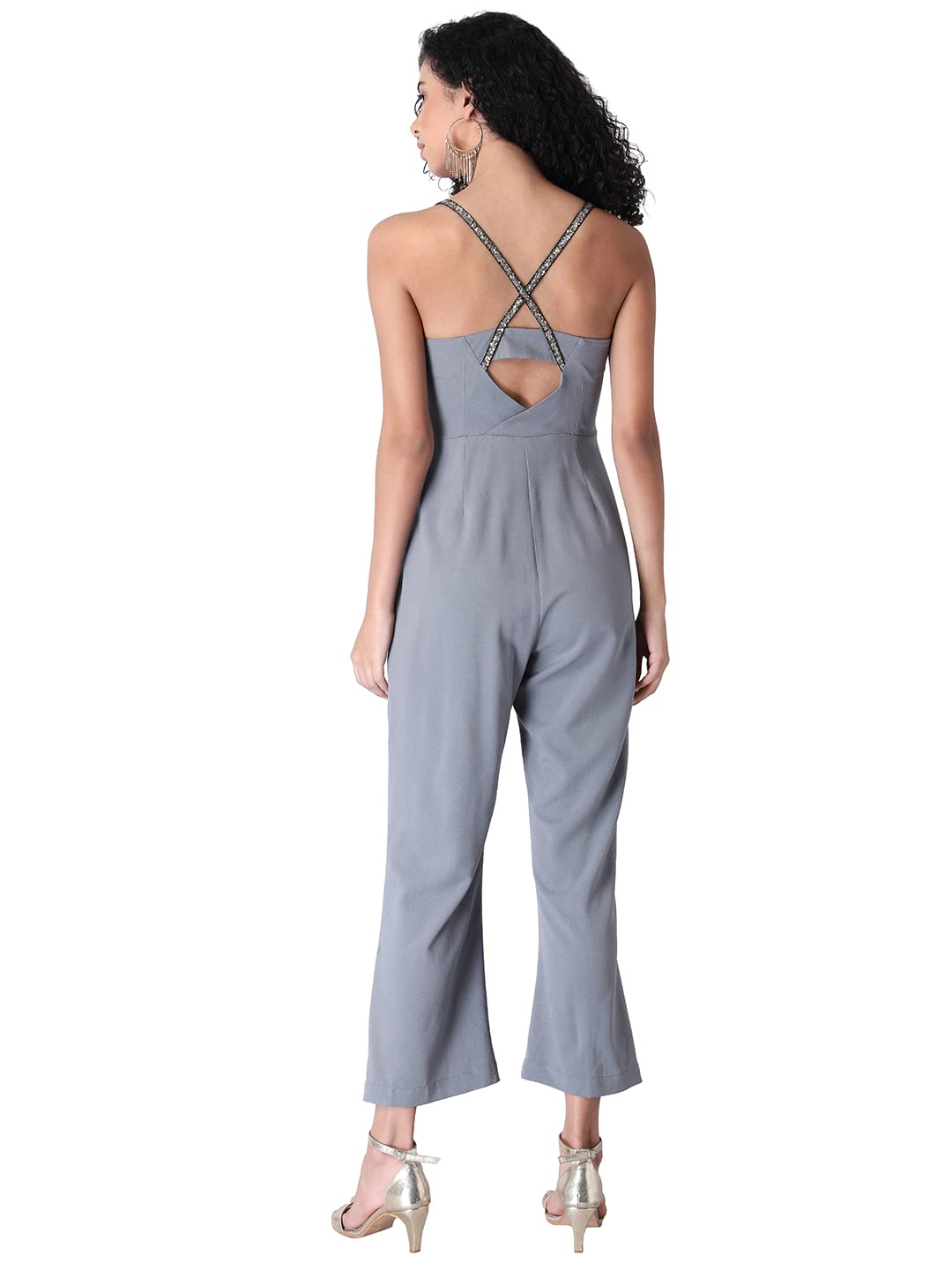 FabAlley Grey Embellished Cross Back Jumpsuit