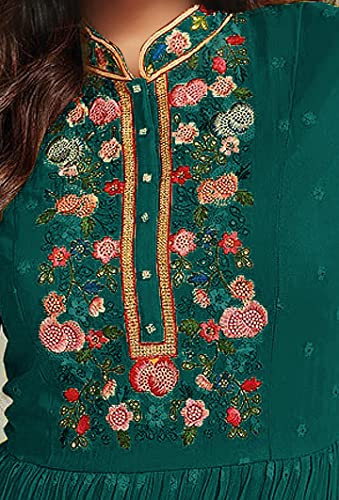 RUDRAPRAYAG Anarkali Georgette and Santoon Semi Stitched Long Gown for Women (Turquoise Colour)