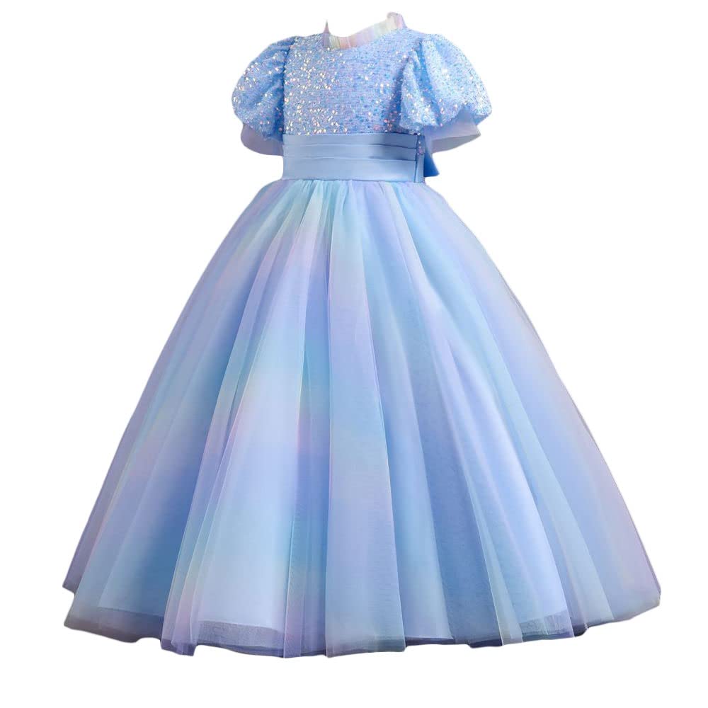 Hopscotch Girls Sequin Embellished Floor Length A Line Gown In Blue Color For Ages 10-11 Years