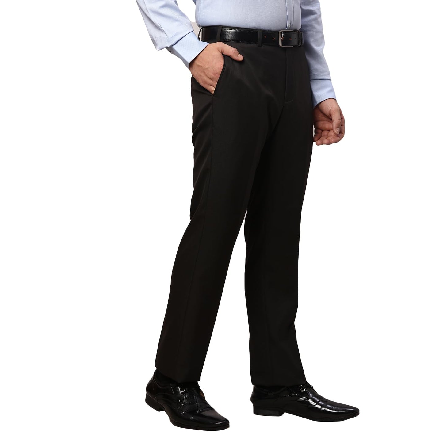 Park Avenue Men's Smart Fit Polyester Viscose Blend Solid Pattern Dark Brown Flat Front Formal Trouser