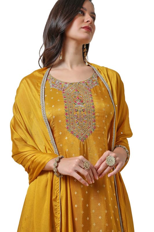Soch Women's Brocade Salwar Suit (OWA4CD21032A_Mustard