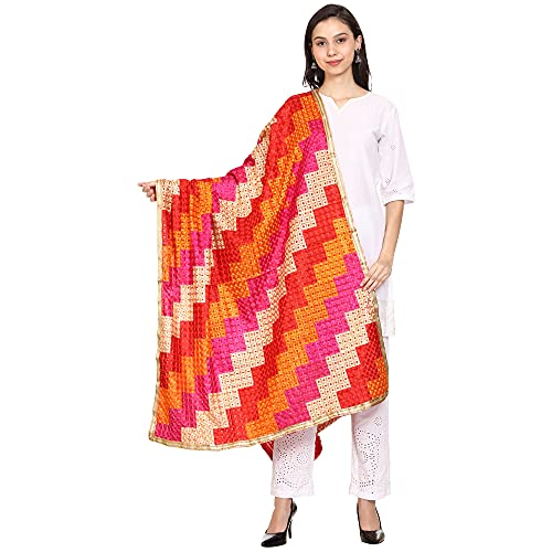 SWI WITH LABEL Women's Embroidered Phulkari Chiffon Dupatta