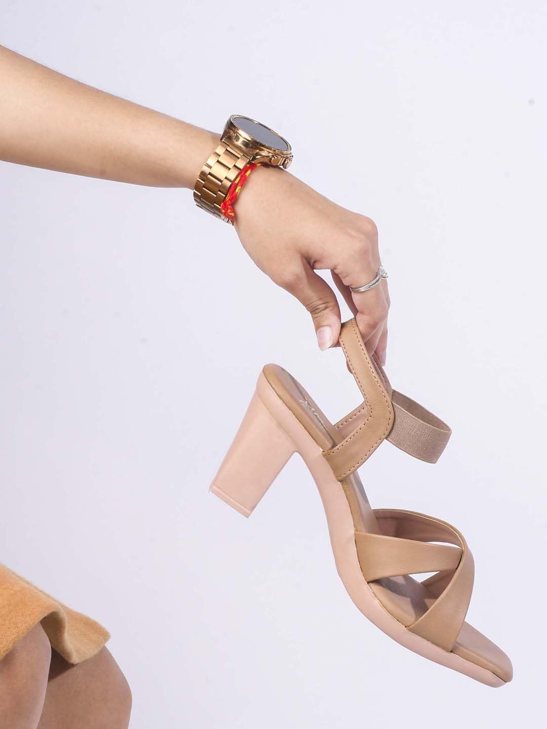 JM LOOKS Stylish Fancy Block Heel Sandal with Ankle Strap for Women & Girls | Casual Women Heel Sandals Peach
