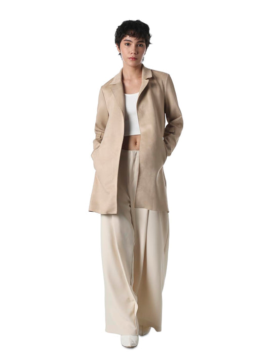 ONLY Women's Solid Regular Fit Beige Coat